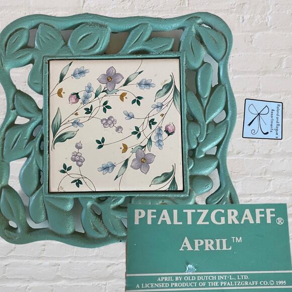 Pfaltzgraff 1995 April Tile Metal Footed Trivet - Picture 1 of 8
